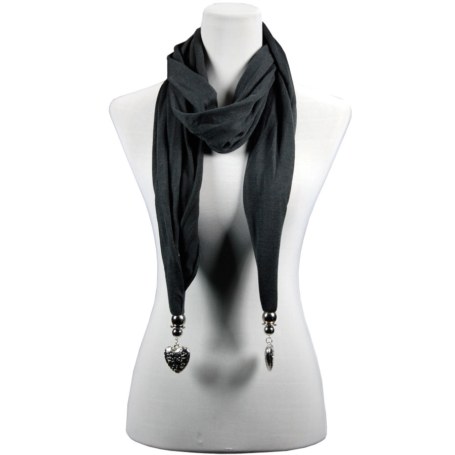 LY03 - Dark Grey<br> Etched Heart Pendant Scarf