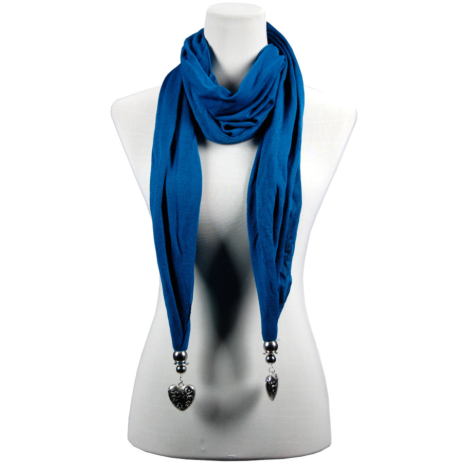 LY03 - Teal<br>Etched Heart Pendant Scarf 