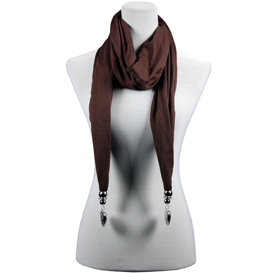 LY03 - Dark Brown <br>Etched Heart Pendant Scarf