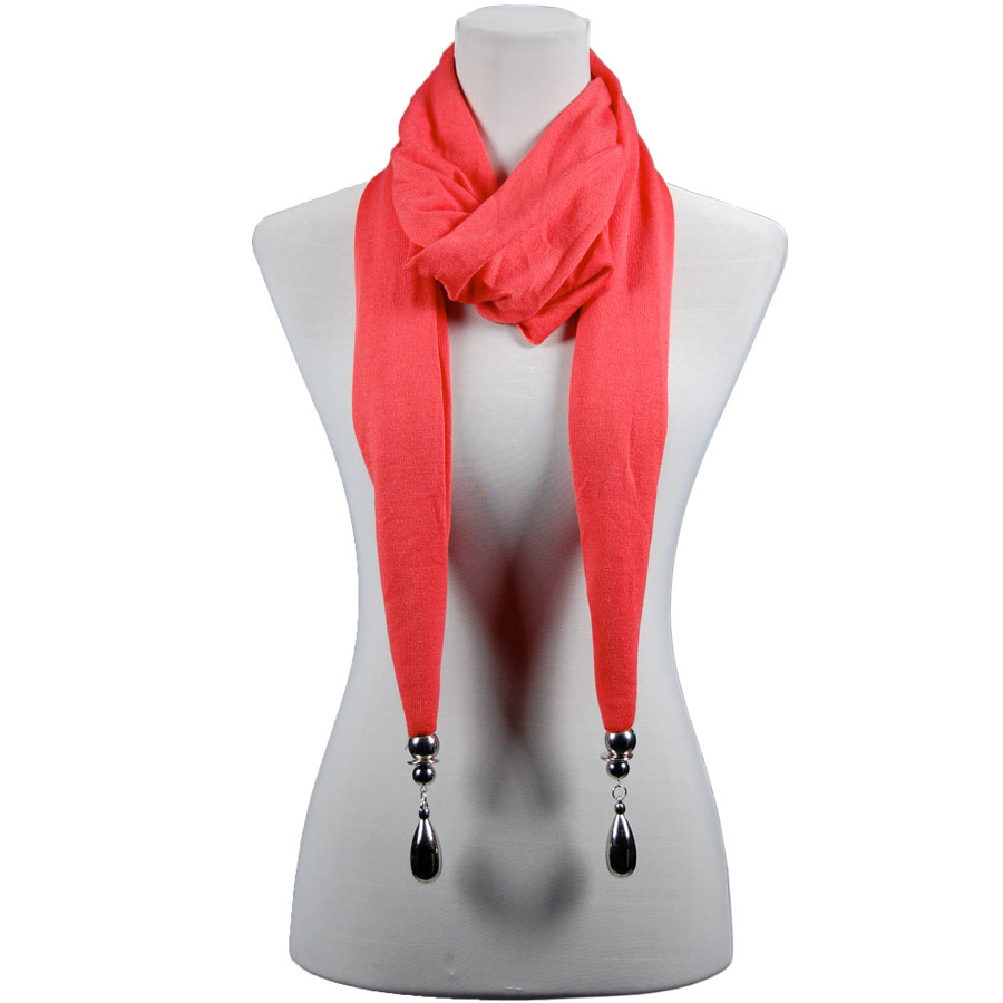 LY02 - Coral <br>Hanging Teardrop Pendant Scarf