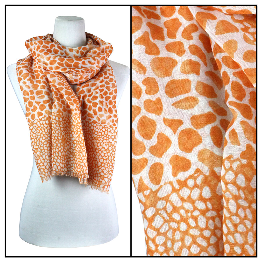 Giraffe Print 3775 - Orange Cotton Feel Oblong Summer Scarf