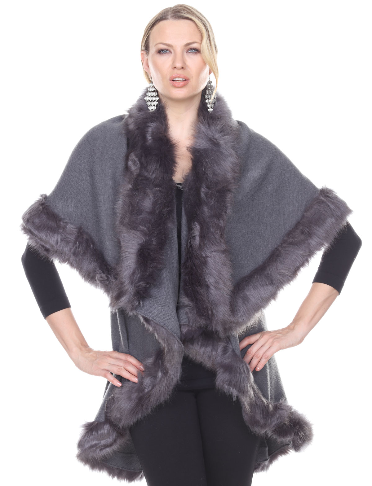 216 - Grey <br>Fur Cape Vest