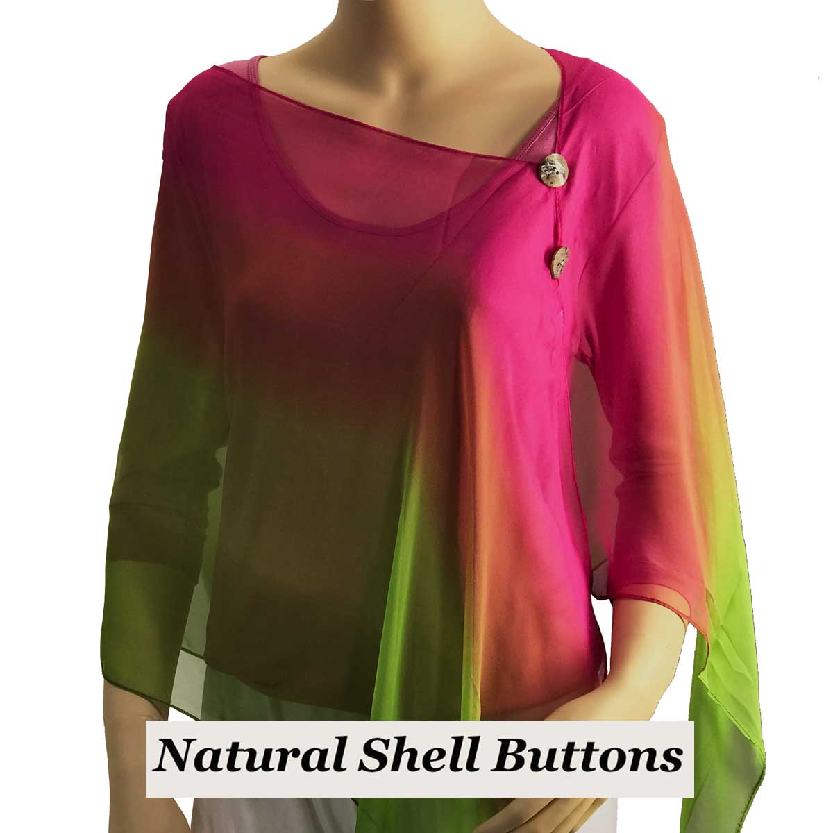 106MML Shell Buttons<br> Tri-Color Magenta-Mauve-Lime