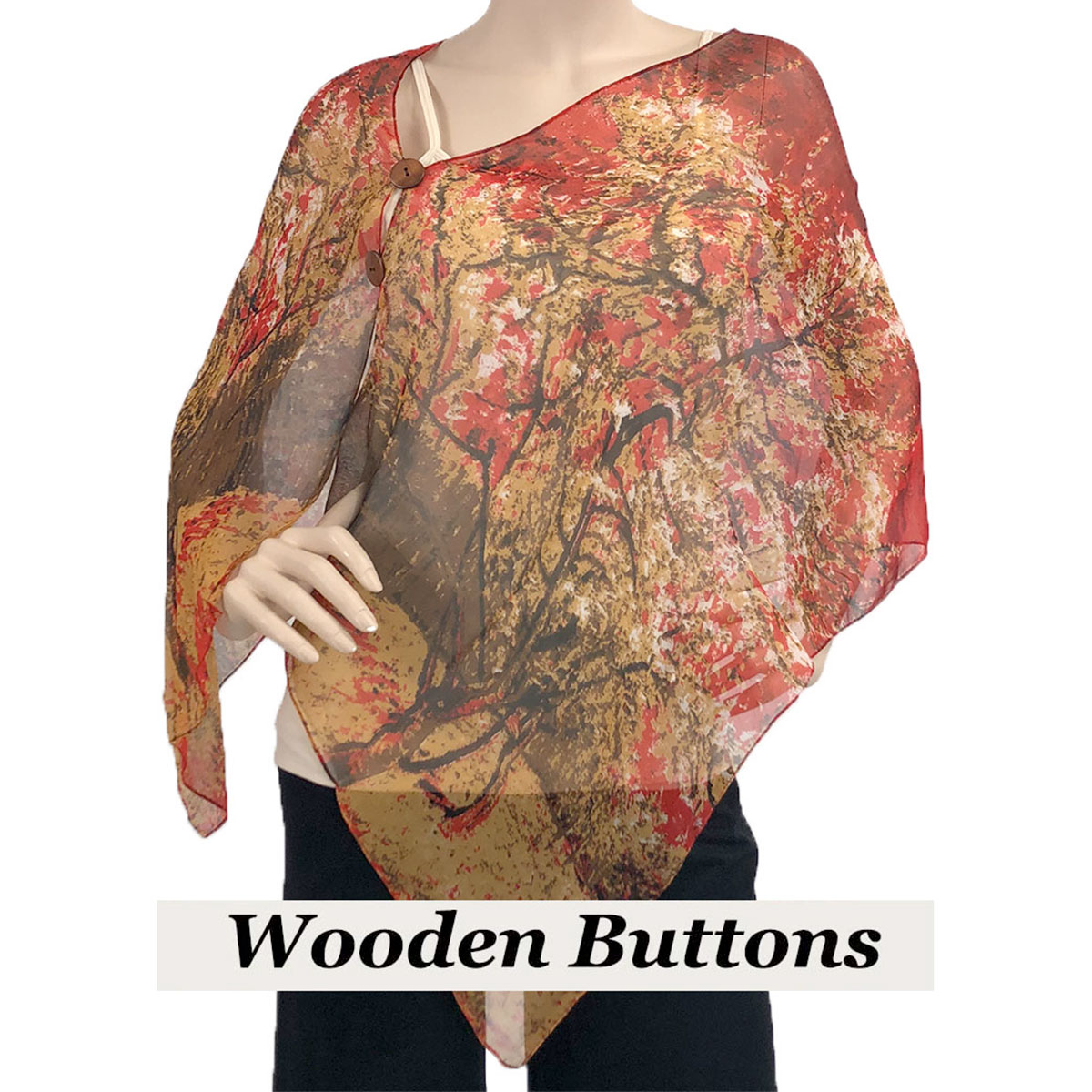 Brown Wood Buttons #128 Red (Trees) 