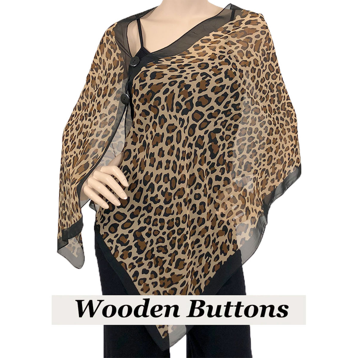 SBW-104BK Black Wooden Buttons<br> Cheetah Print Black Border