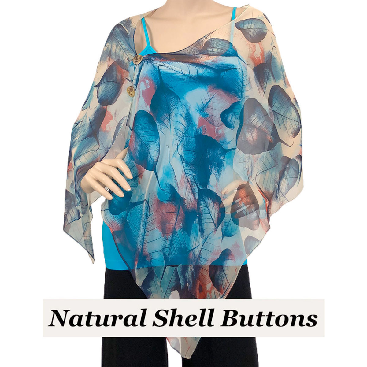 129BL Shell Buttons<br>Blue Leaves