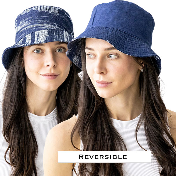 1013 - Navy <br>
Distressed Cotton Reversible Bucket Hat