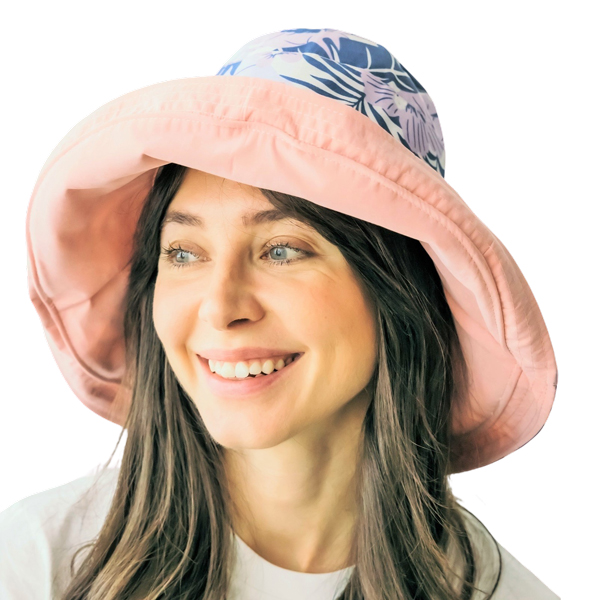 1055 - Pink/Tropical Print<br> 
Reversible Bucket Hat
