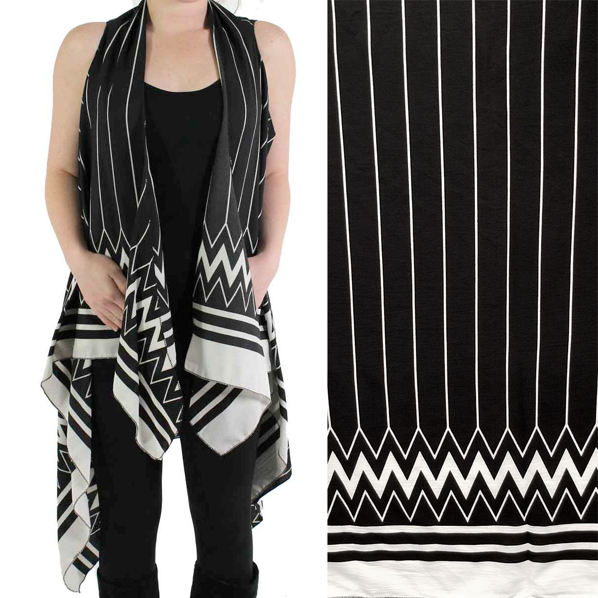 SV1278 Black/White Modern Stripe - Crepe Vests (Style 2)