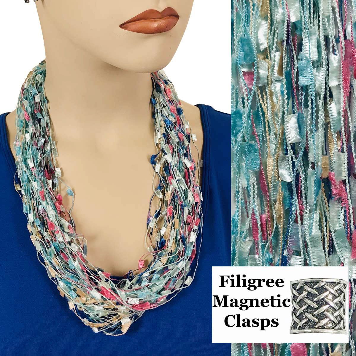 Wholesale2503 - Magnetic Confetti Thread Necklace-Light Teal-Multi