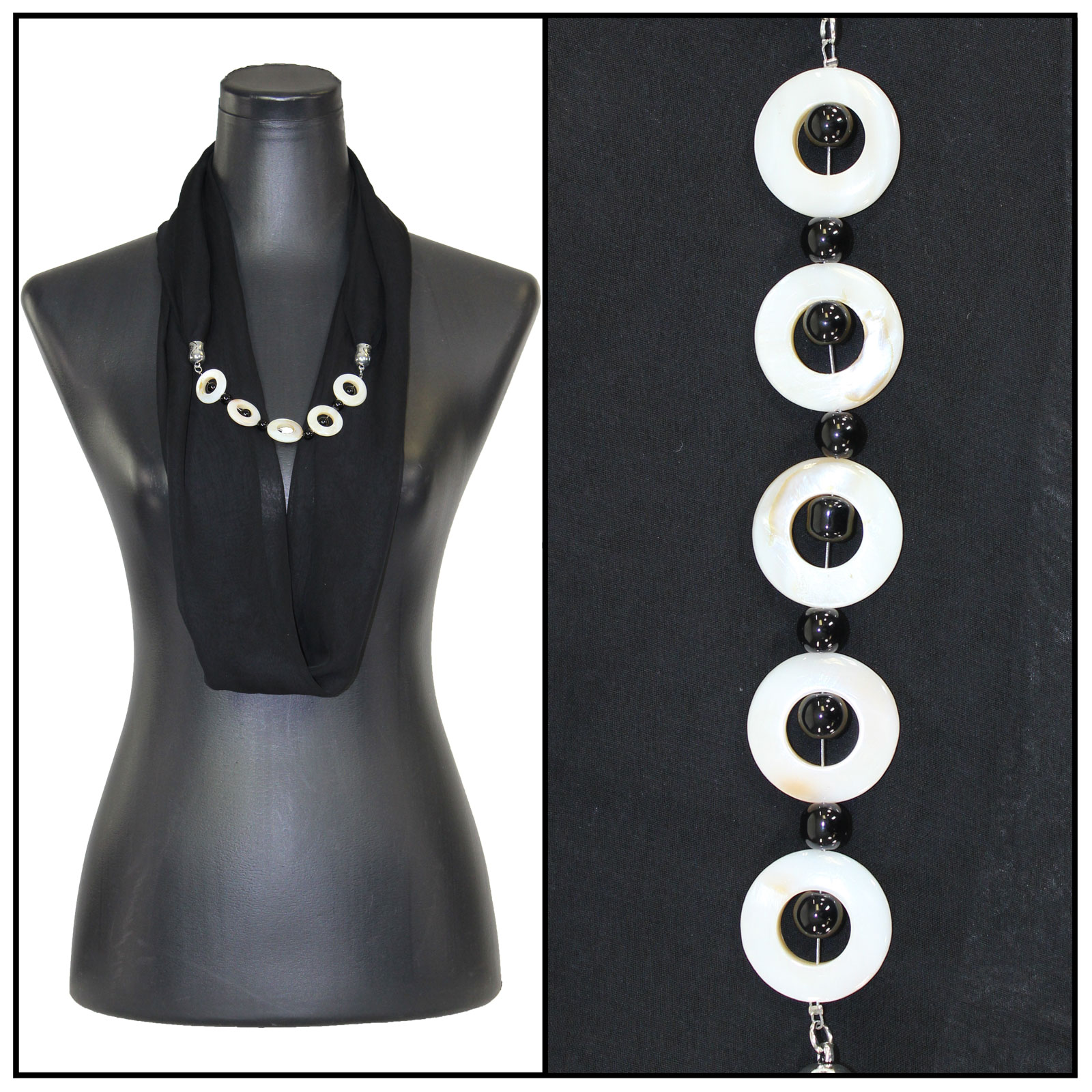 8011 - Solid Black Jewelry Infinity Silky Dress Scarves