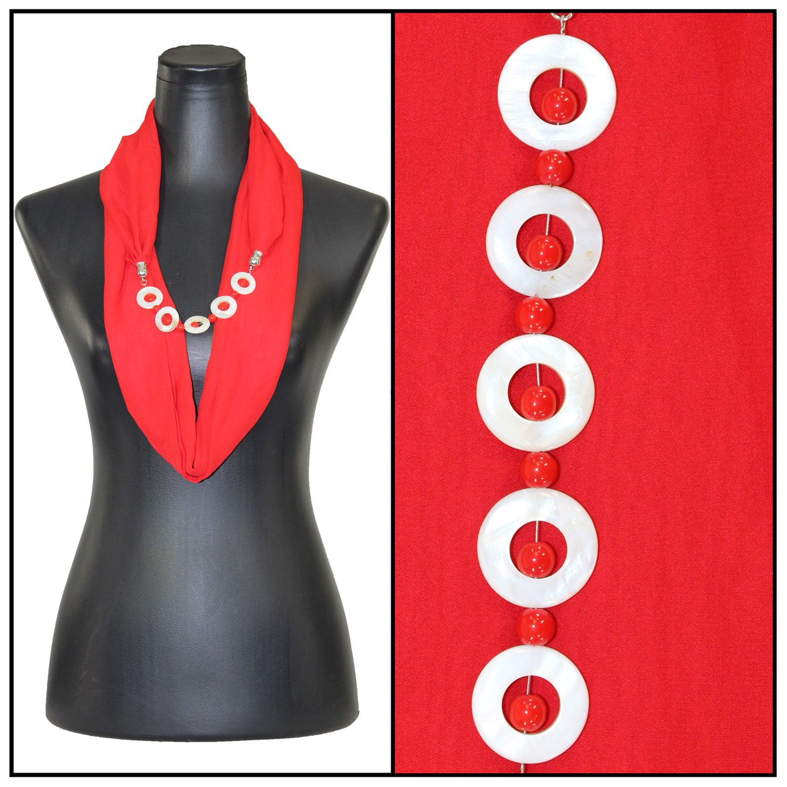 8011 - Solid Red Jewelry Infinity Silky Dress Scarves