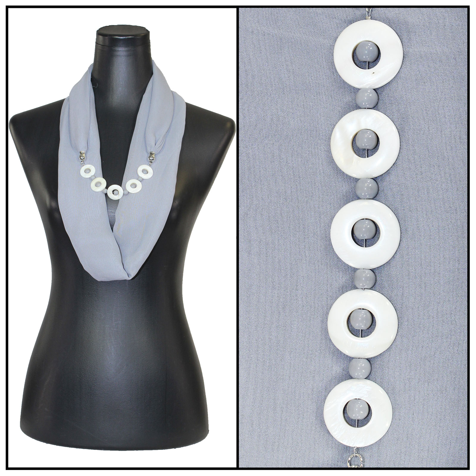 8011 - Solid Grey Jewelry Infinity Silky Dress Scarves