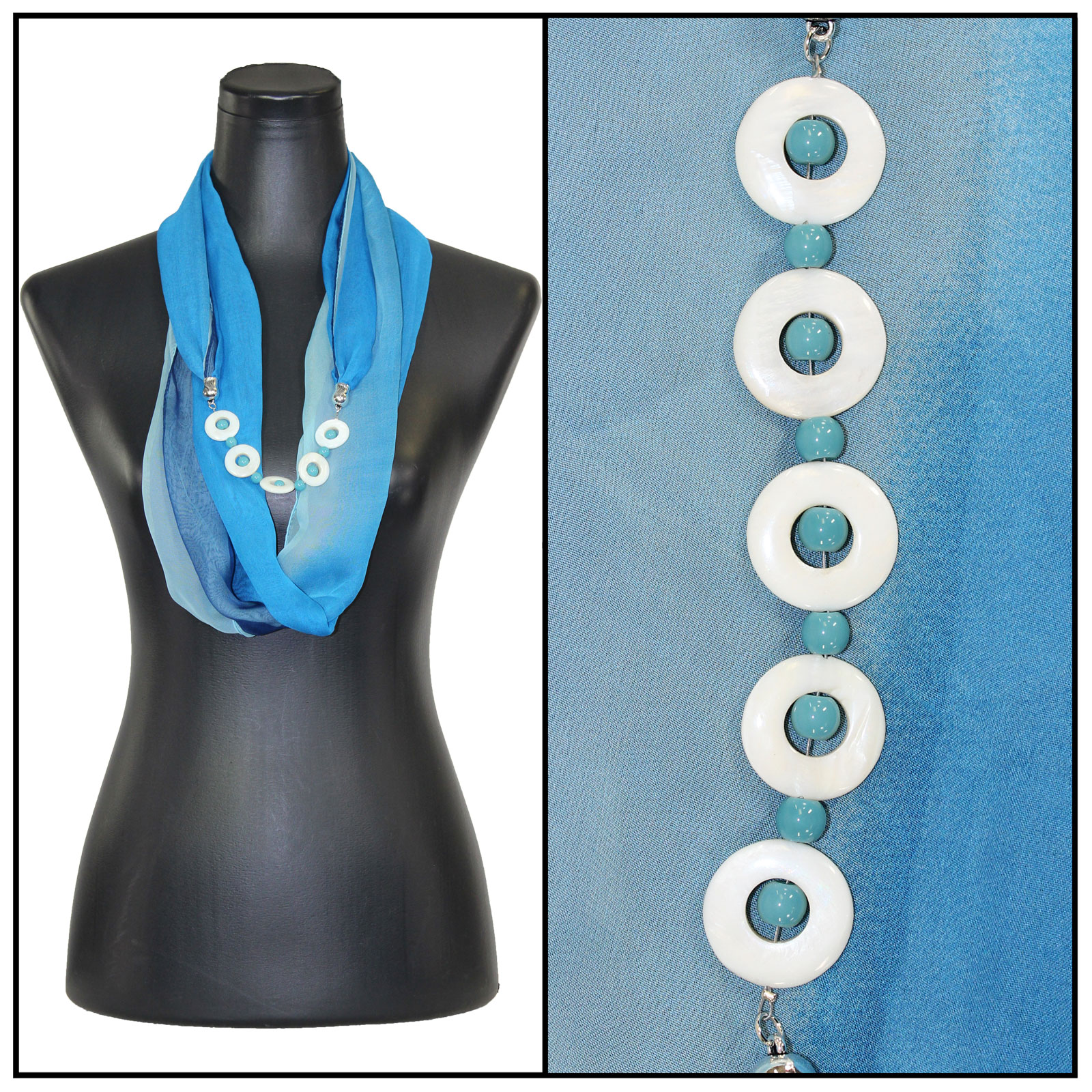 8011 - Tri-Color - Blues Jewelry Infinity Silky Dress Scarves