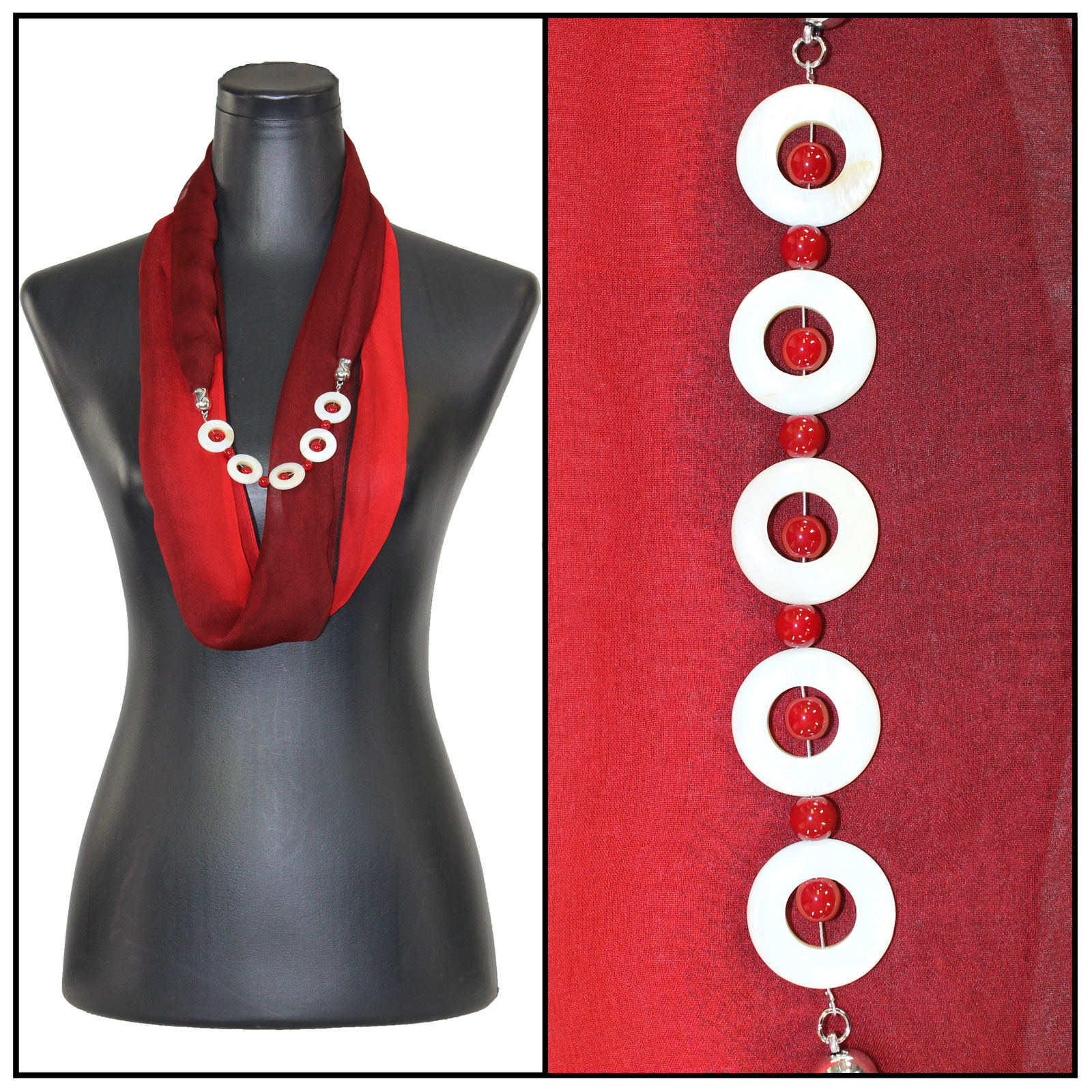 8011 - Tri-Color - Black-Maroon-Red Jewelry Infinity Silky Dress Scarves