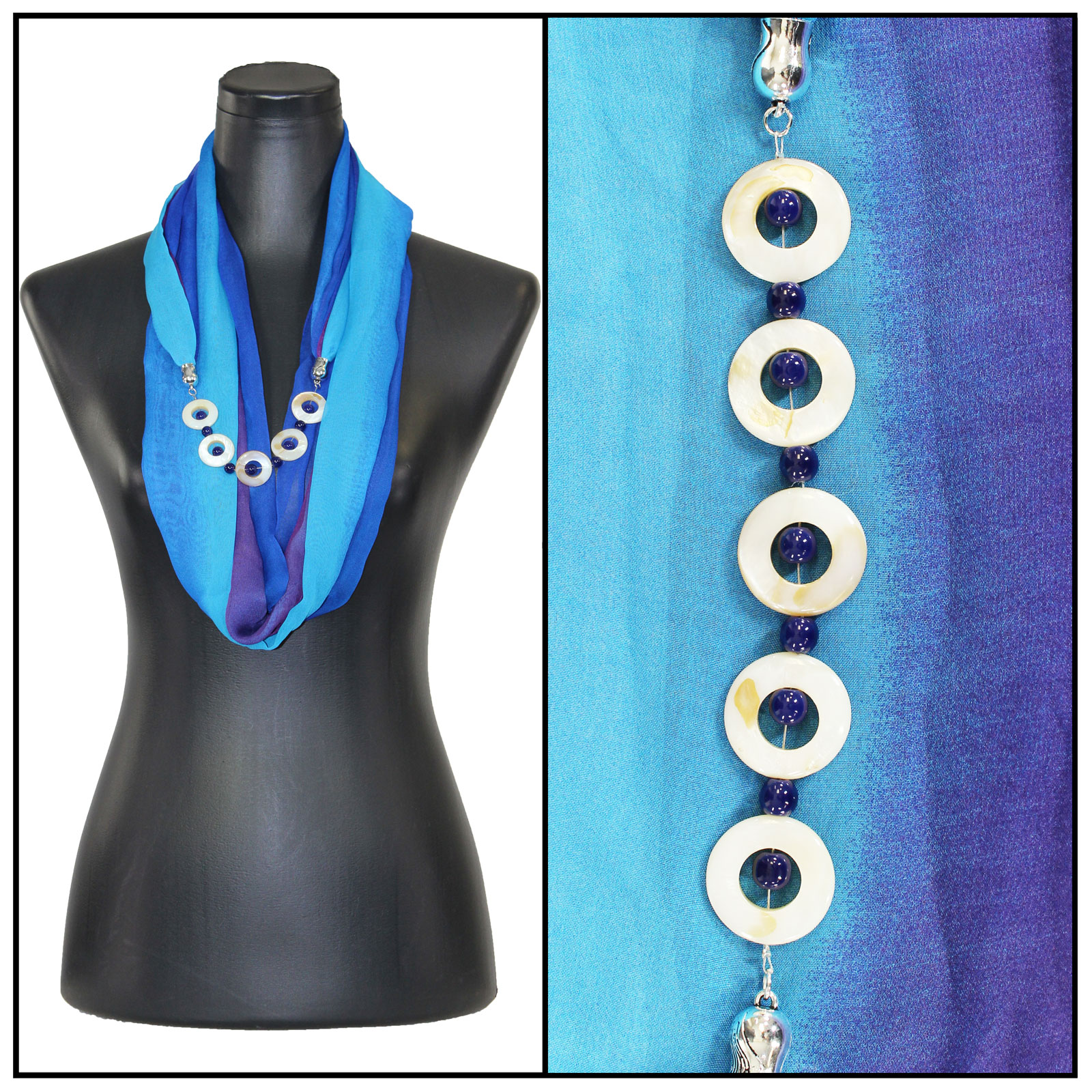 8011 - Tri-Color - Royal-Turquoise-Purple Jewelry Infinity Silky Dress Scarves