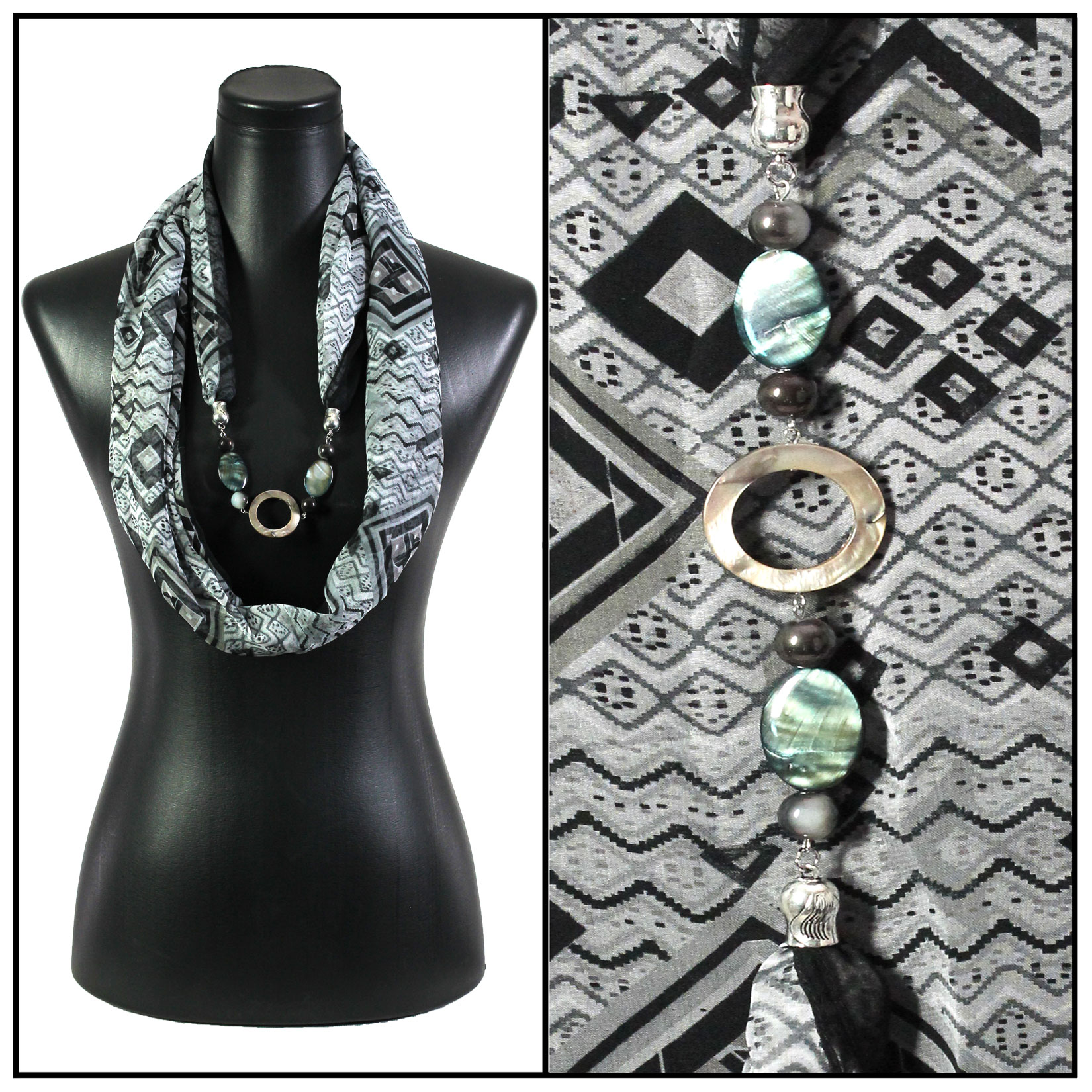 8079 - Diamonds Black Jewelry Infinity Silky Dress Scarves
