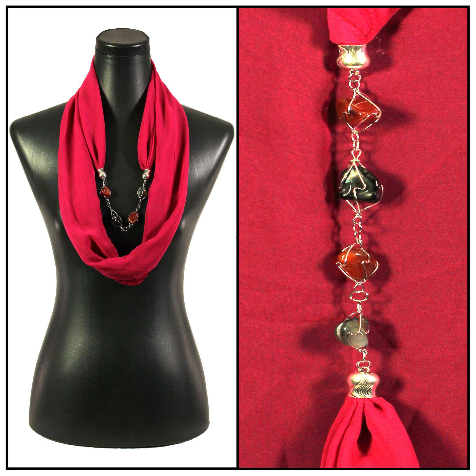 8074 - Solid Magenta Jewelry Infinity Silky Dress Scarves