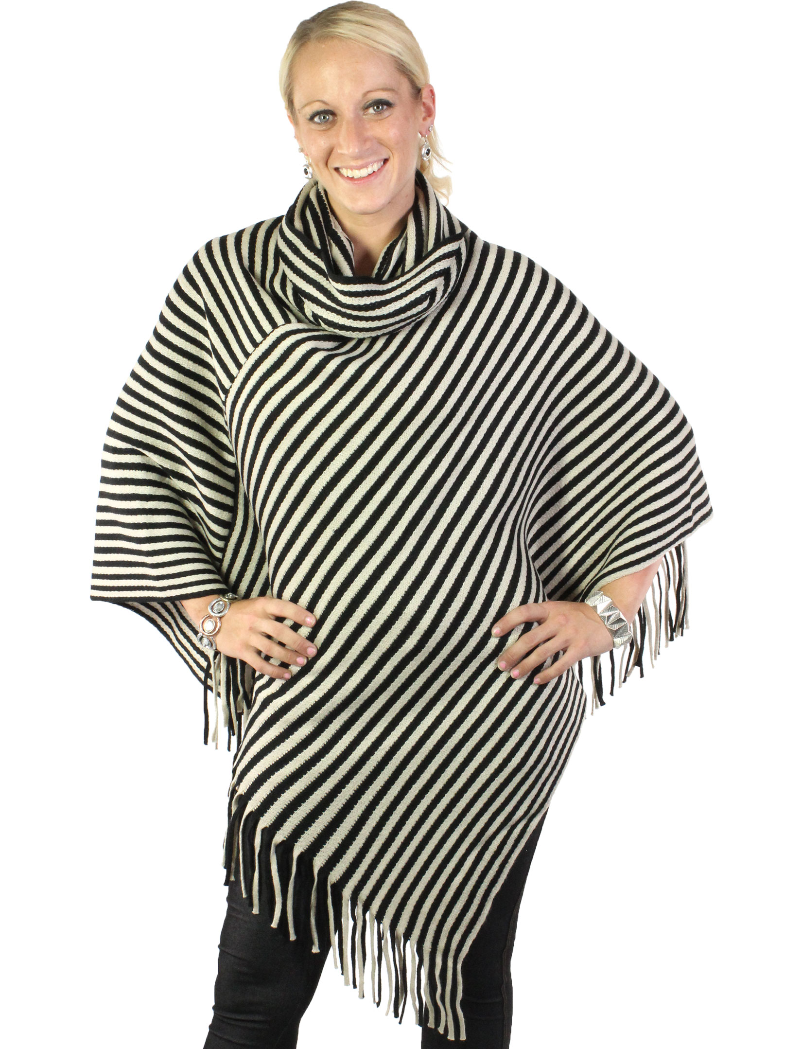 Poncho - Cowl Neck Striped 8120