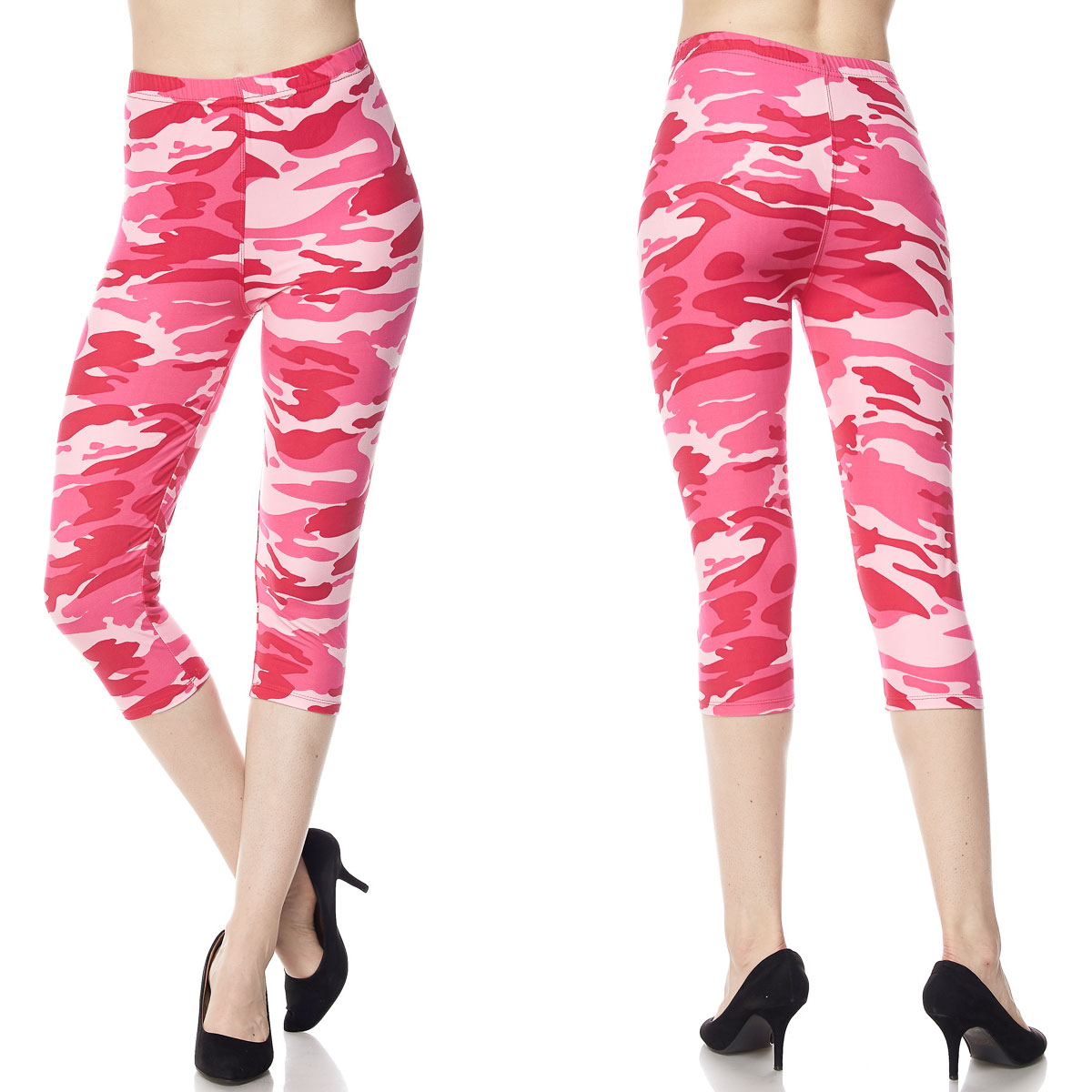 F120 Camouflage Pink Brushed Fiber Leggings - Capri Length Print