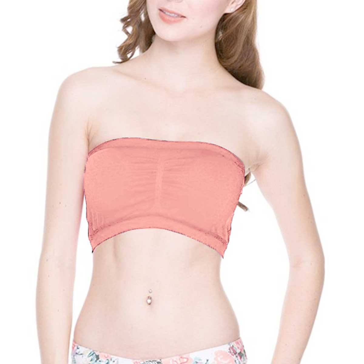 Wholesale2717 Seamless Bras and Tube Tops-Seamless Tube Top w/removable  pads (Salmon)