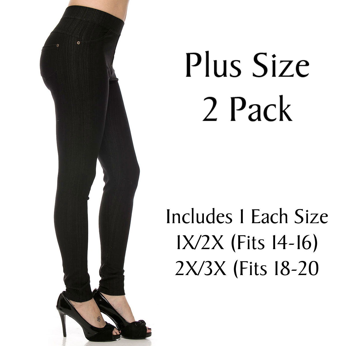 Black Plus 2 Pack Denim Leggings - Ankle Length J04 