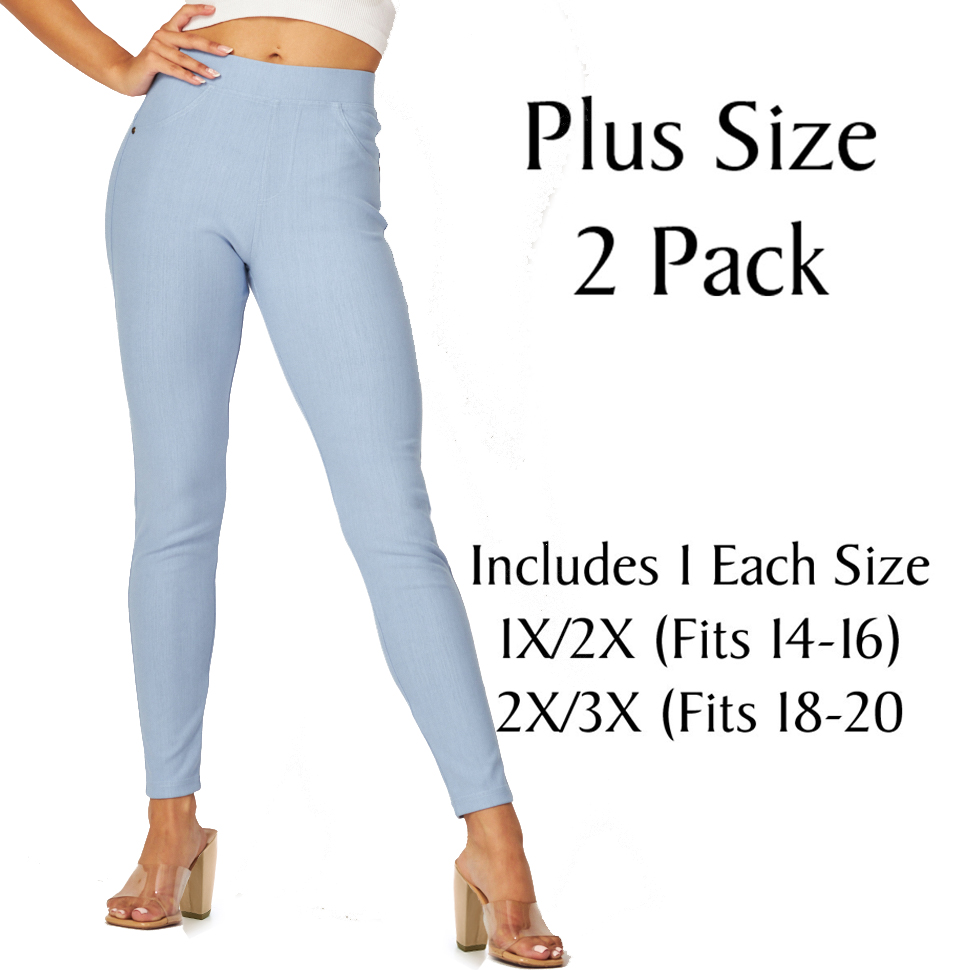 Light Denim Blue Plus 2 Pack Denim Leggings - Ankle Length J04 
