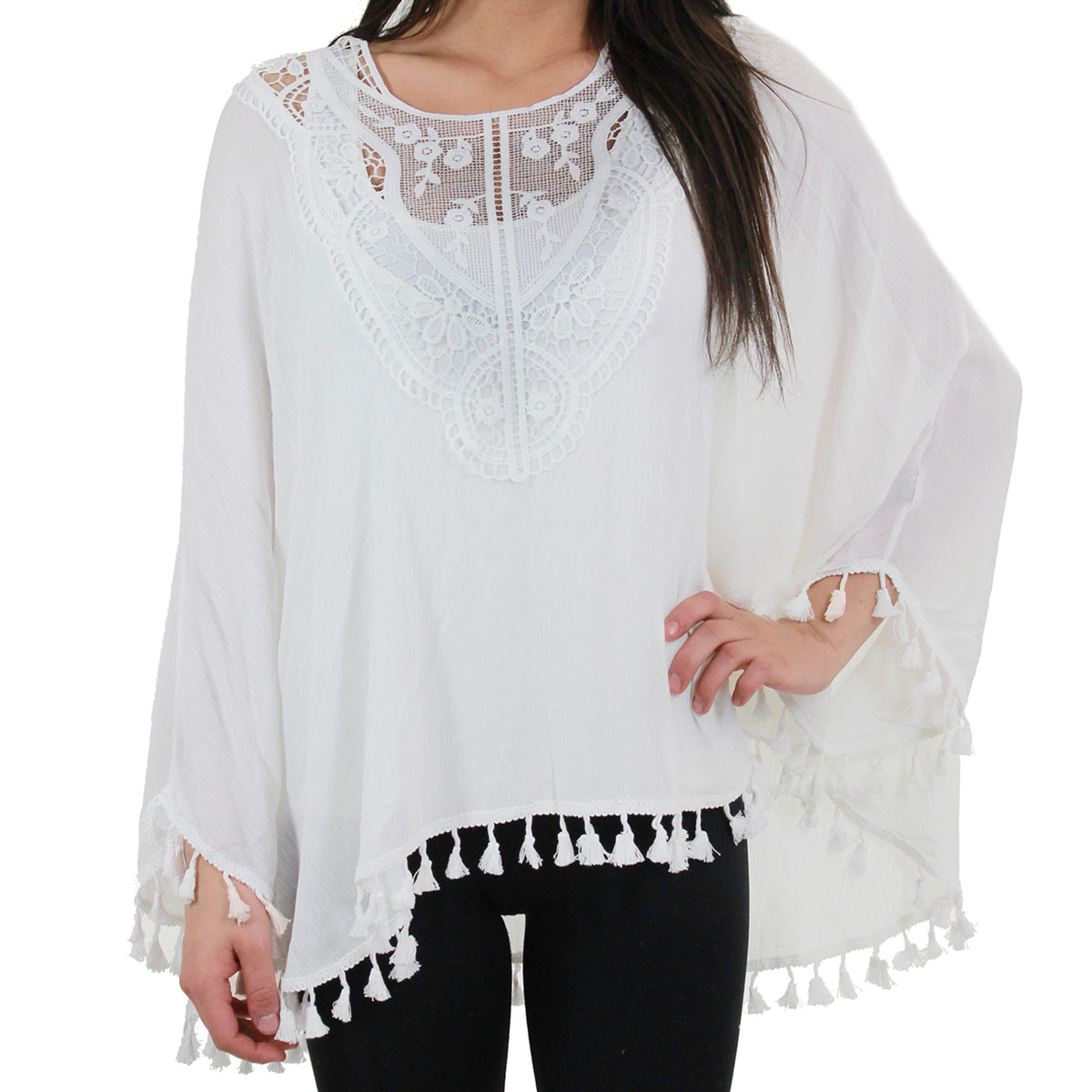 8031 - Embroidered Poncho w/ Tassels