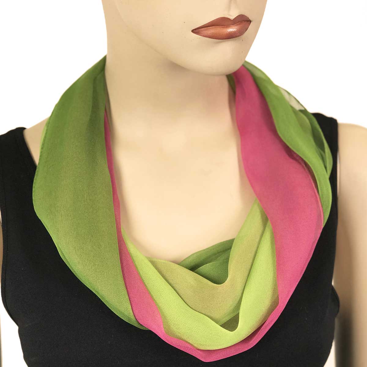106MML - Magenta-Mauve-Lime Tri-Color<br>
Magnetic Clasp Silky Dress Scarf