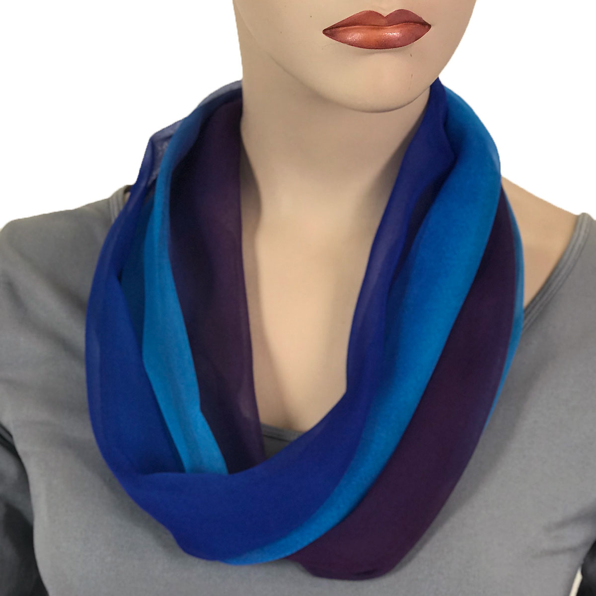 106RTP - Royal-Turquoise-Purple Tri-Color<br>
Magnetic Clasp Silky Dress Scarf
