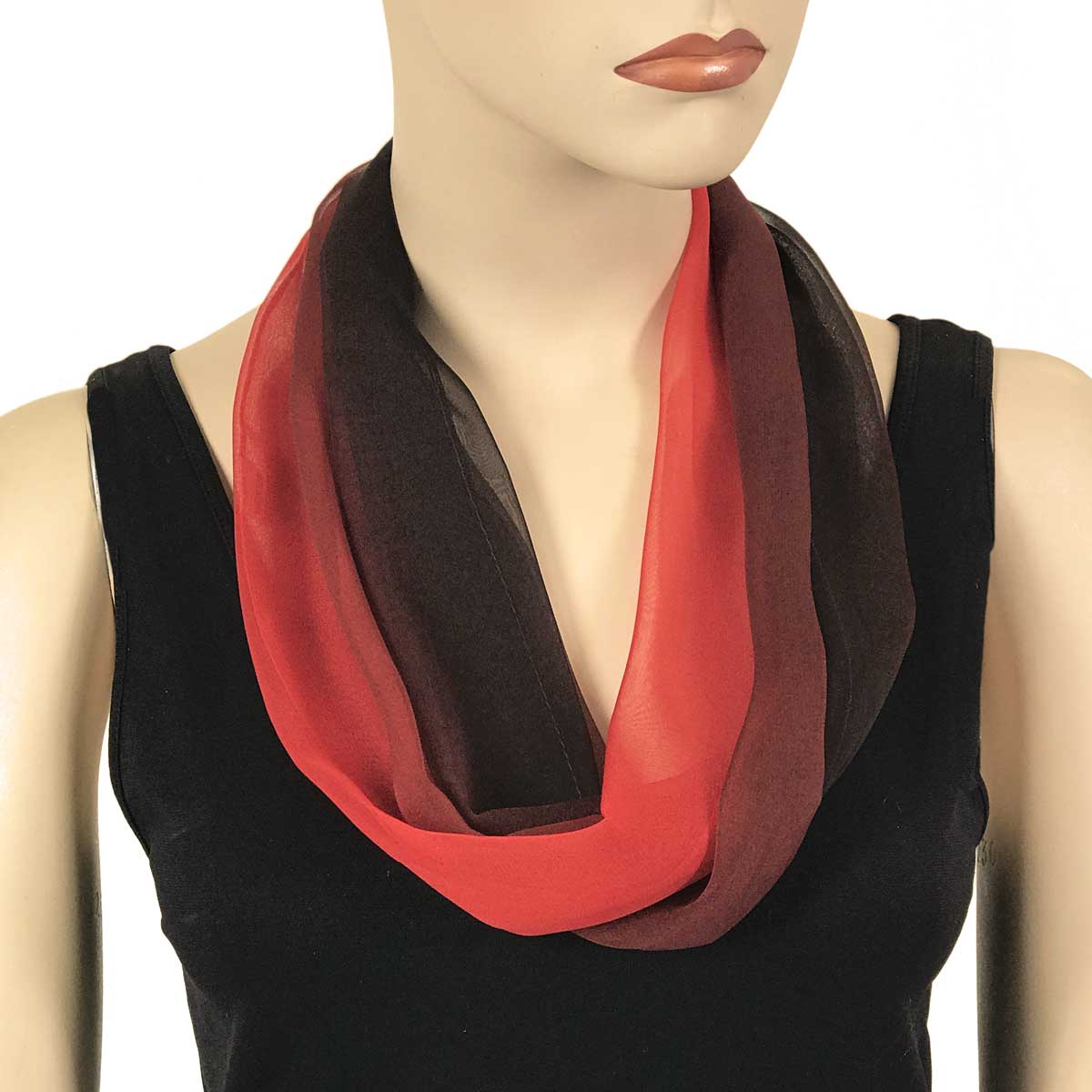 106BMR - Black-Maroon-Red Tri-Color<br>
Magnetic Clasp Silky Dress Scarf