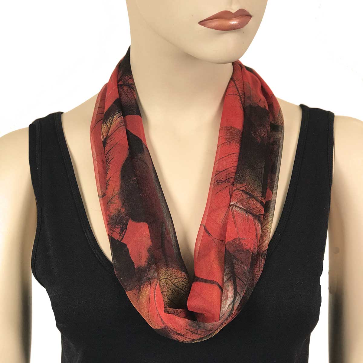 129RD - Red Leaves<br>
Magnetic Clasp Silky Dress Scarf