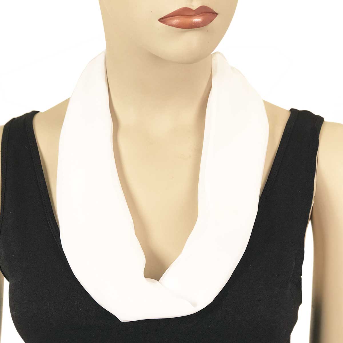 SWH - Solid White<br>
Magnetic Clasp Silky Dress Scarf