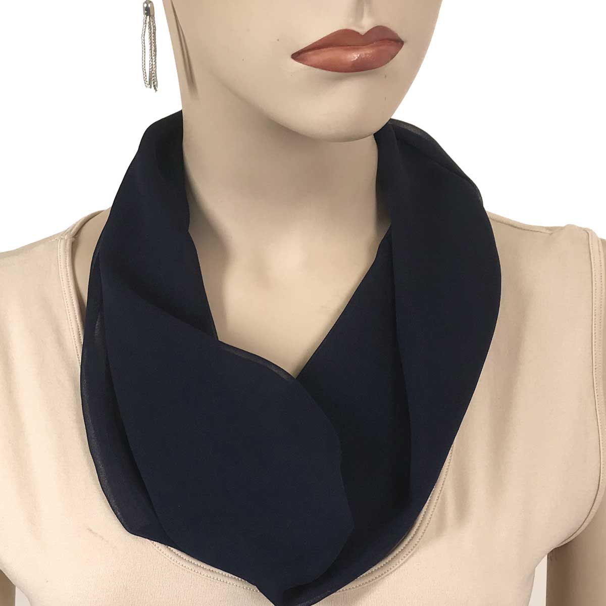 SNV - Solid Navy<br>
Magnetic Clasp Silky Dress Scarf