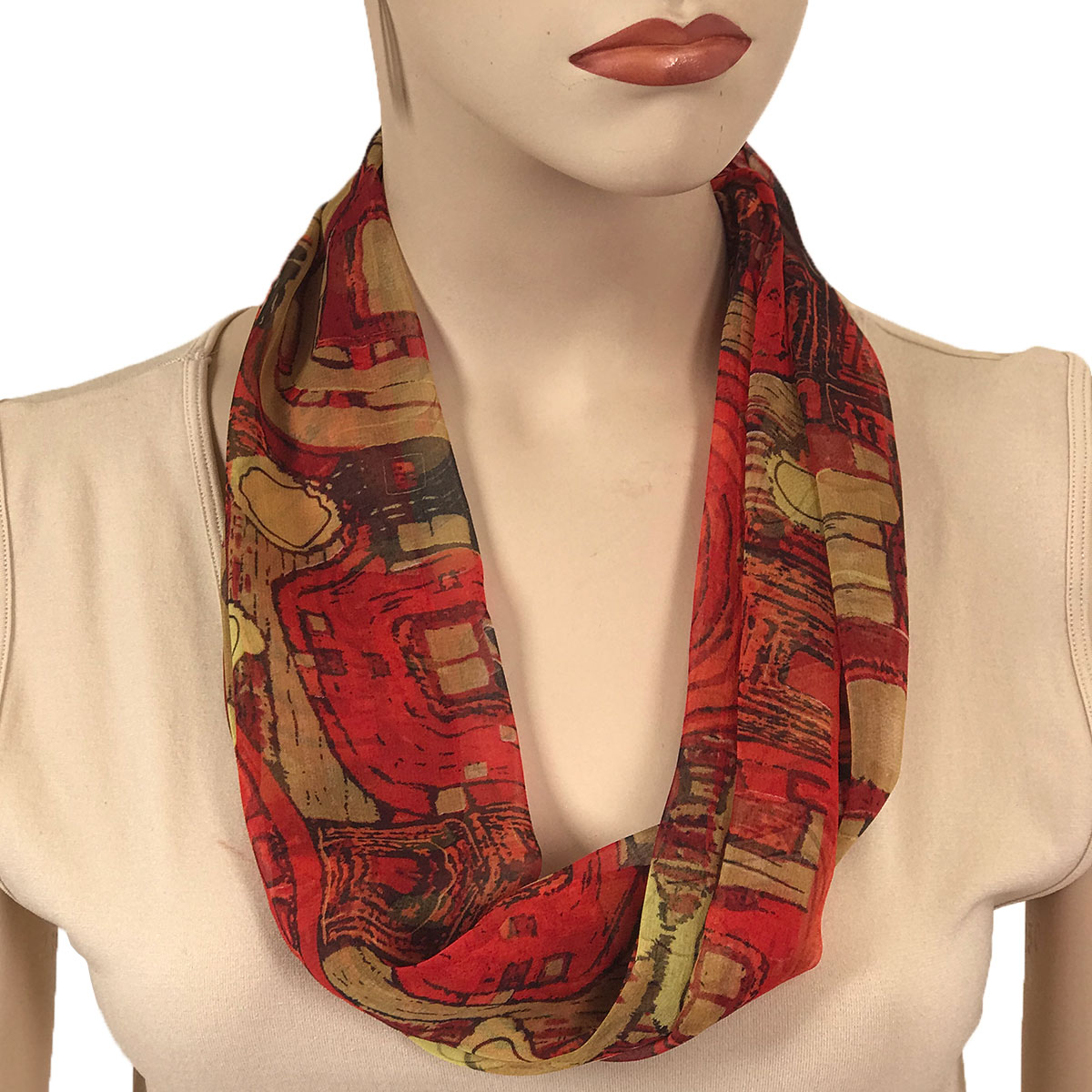 111RDB - Red Abstract<br>
Magnetic Clasp Silky Dress Scarf