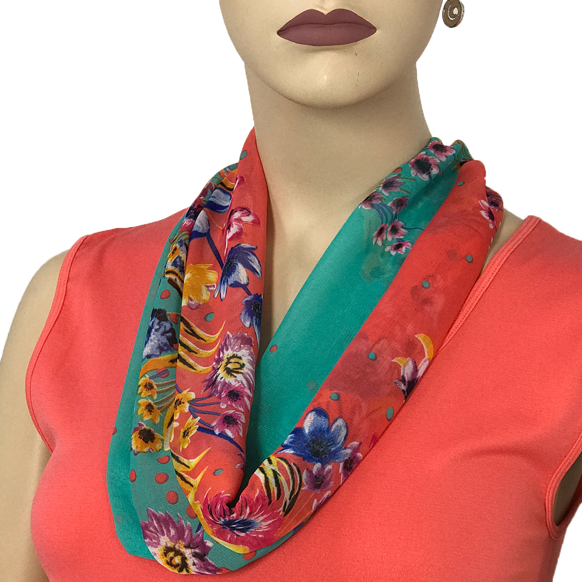 015CO - Coral<br>
Magnetic Clasp Silky Dress Scarf