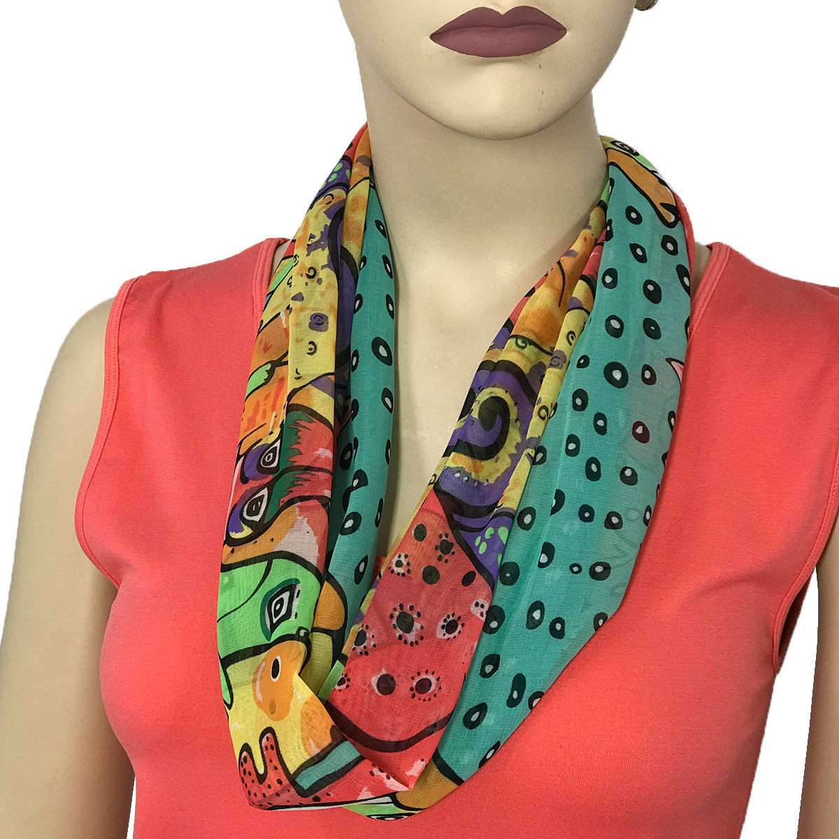 720TL - Teal Cats and Dogs<br>
Magnetic Clasp Silky Dress Scarf