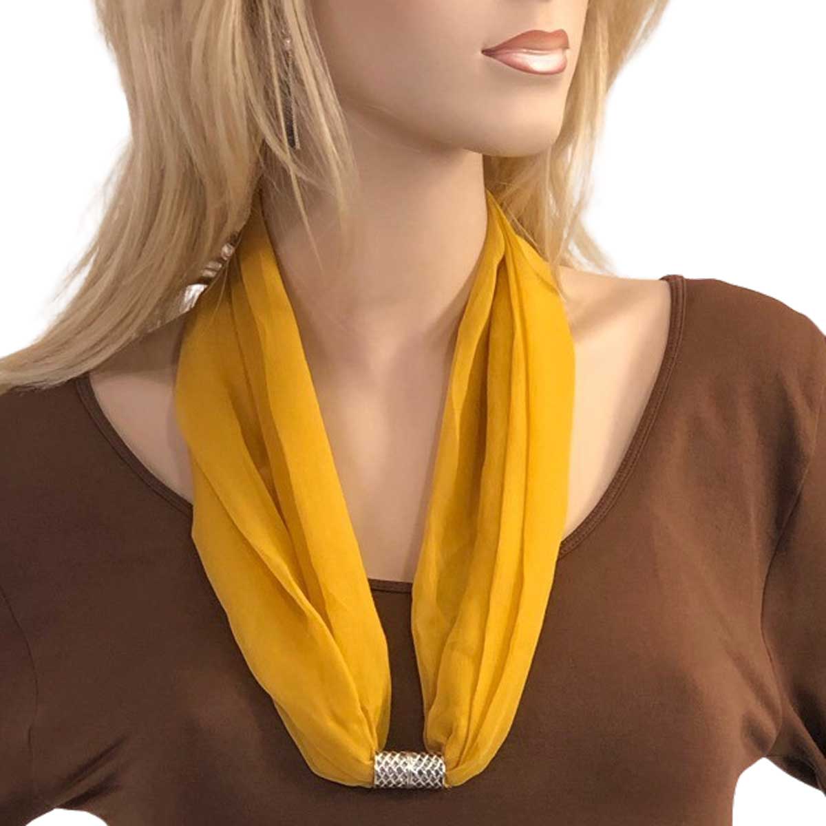 SMU - Solid Mustard<br>
Magnetic Clasp Silky Dress Scarf