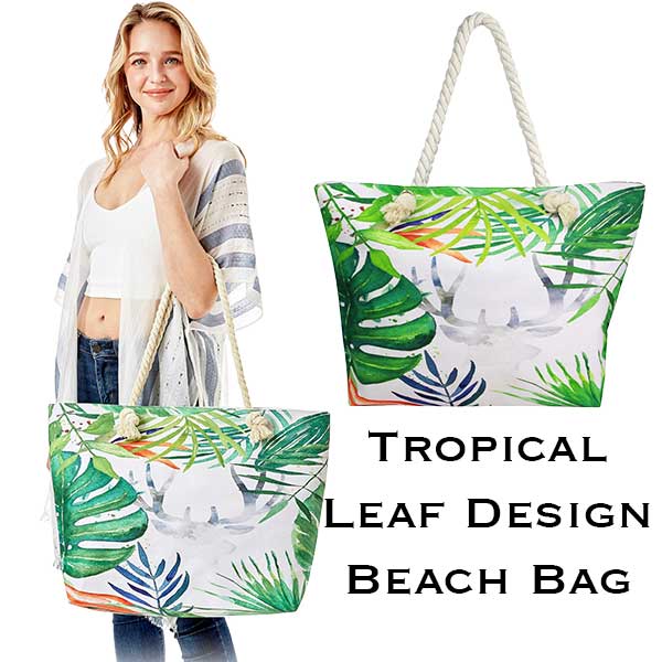 2917 - Rope Handle Tote BAGs - 329 - Tropical Leaf