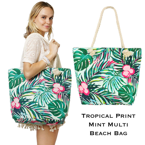 2917 - Rope Handle Tote BAGs - 10598 - Spearmint Multi - Summer Beach Tote -  -