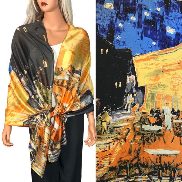 #55 Cafe Terrace at Night<br>
Boutique Charmeuse Shawl