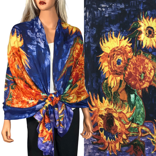 #59 Sunflowers on Blue<br>
Boutique Charmeuse Shawl