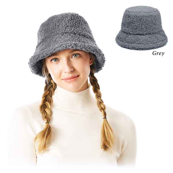 202 - Grey<br>
Boucle Teddy Bear Bucket Hat