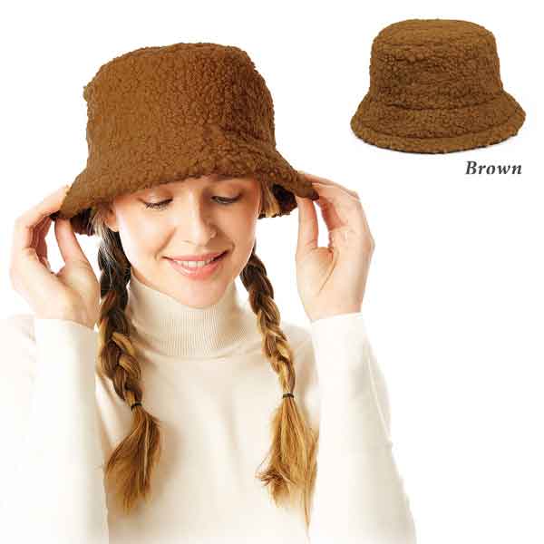 202 - Brown<br>
Boucle Teddy Bear Bucket Hat