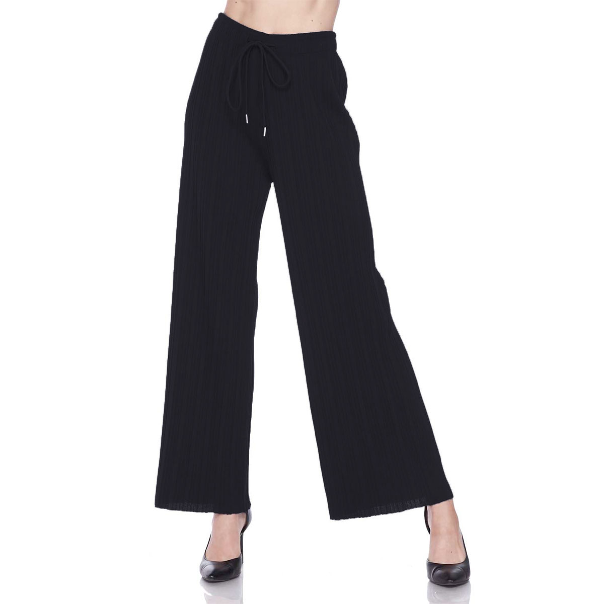 SOLID BLACK Stretch Twill Pleated Wide Leg Pants