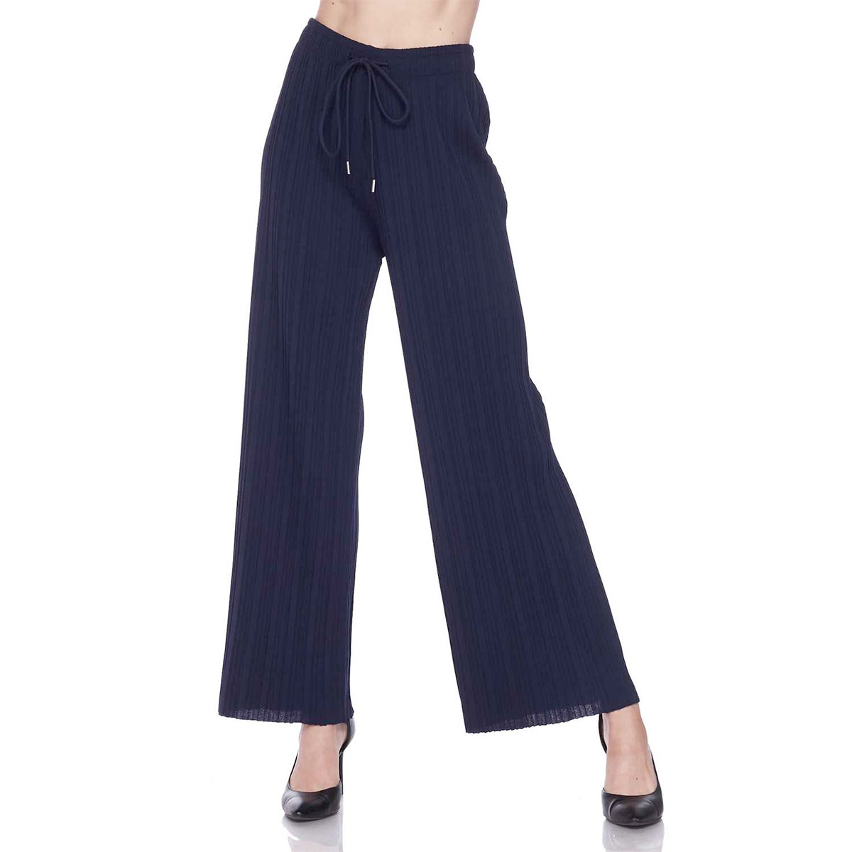 Navy<br>
Stretch Twill Pleated Wide Leg Pants