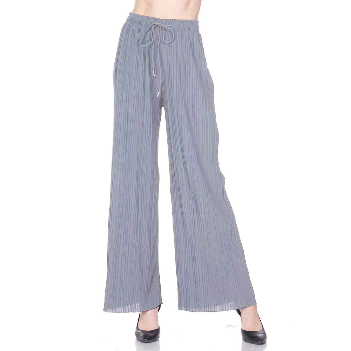 Silver<br>
Stretch Twill Pleated Wide Leg Pants