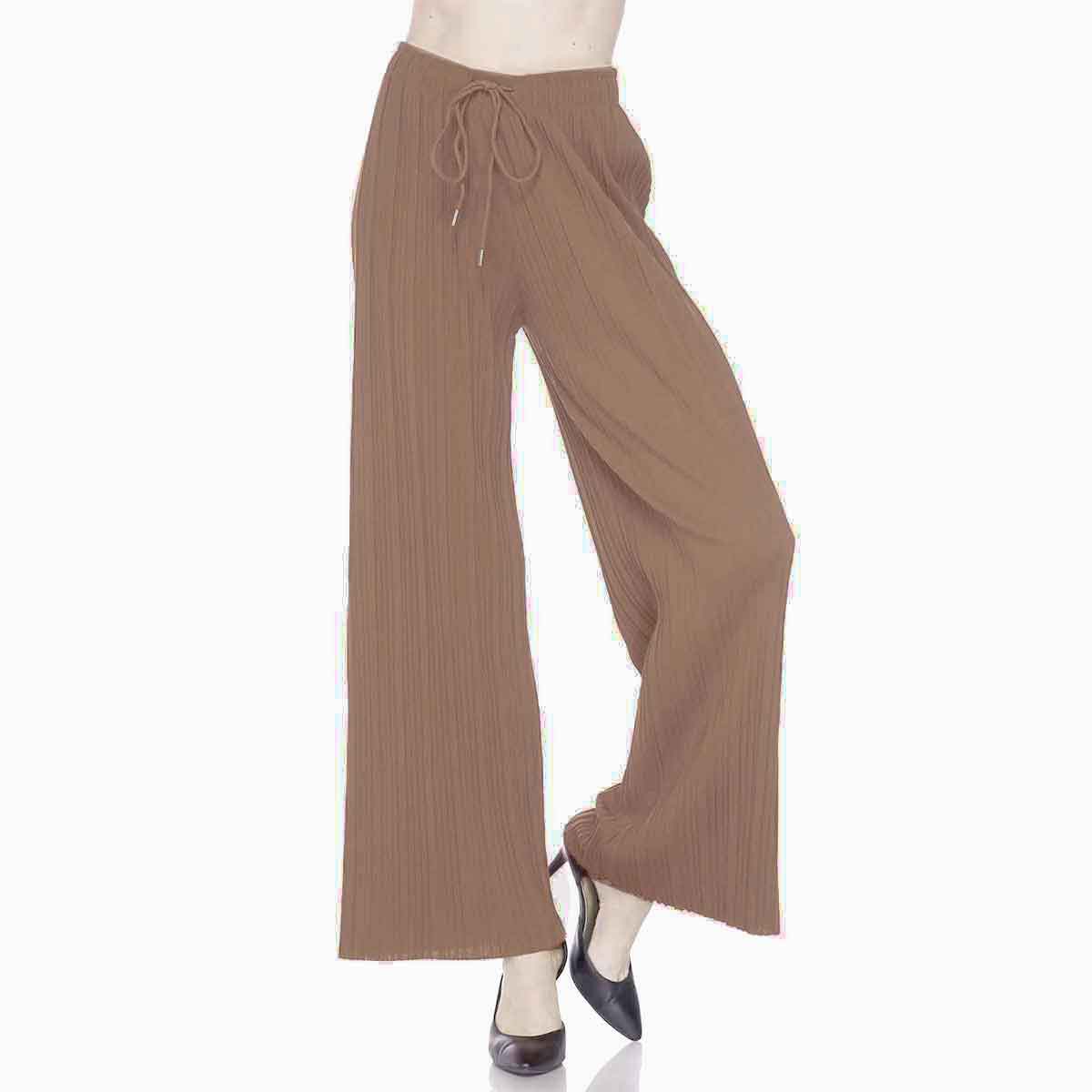 Taupe Curvy<br>
Stretch Twill Pleated Wide Leg Pants