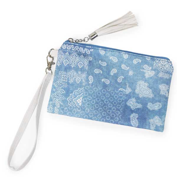 10270 - Blue Bandana Print<br> 
Tie Dye Denim Wristlet Wallet