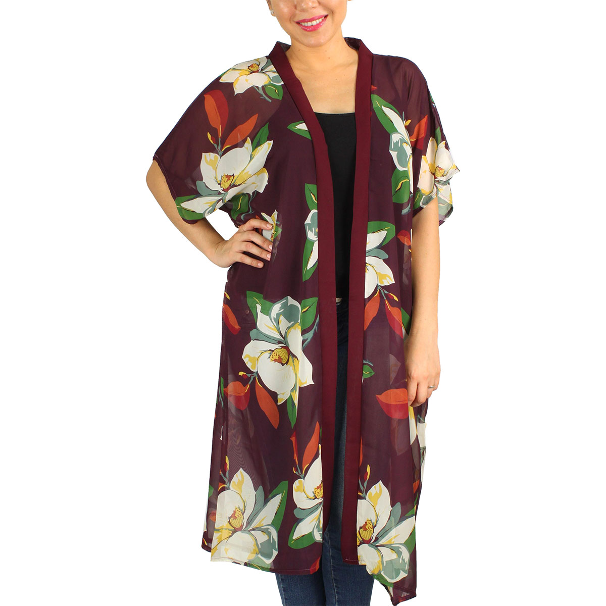 9265 - Flower Print Chiffon Kimono
